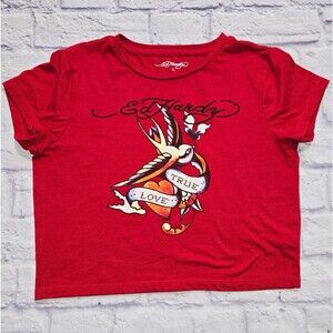 Ed Hardy Y2K Red True Love Swallow Bird Graphic T-Shirt Women’s Large